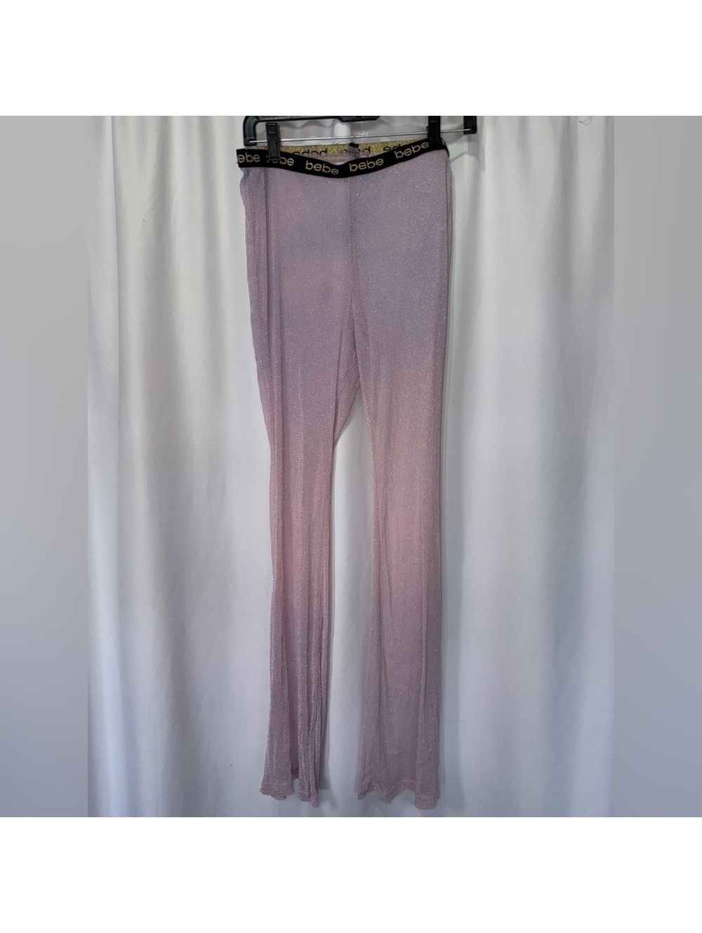bebe Lilac Shimmery sheer see through beach festival pants with Gold-Trim Waist